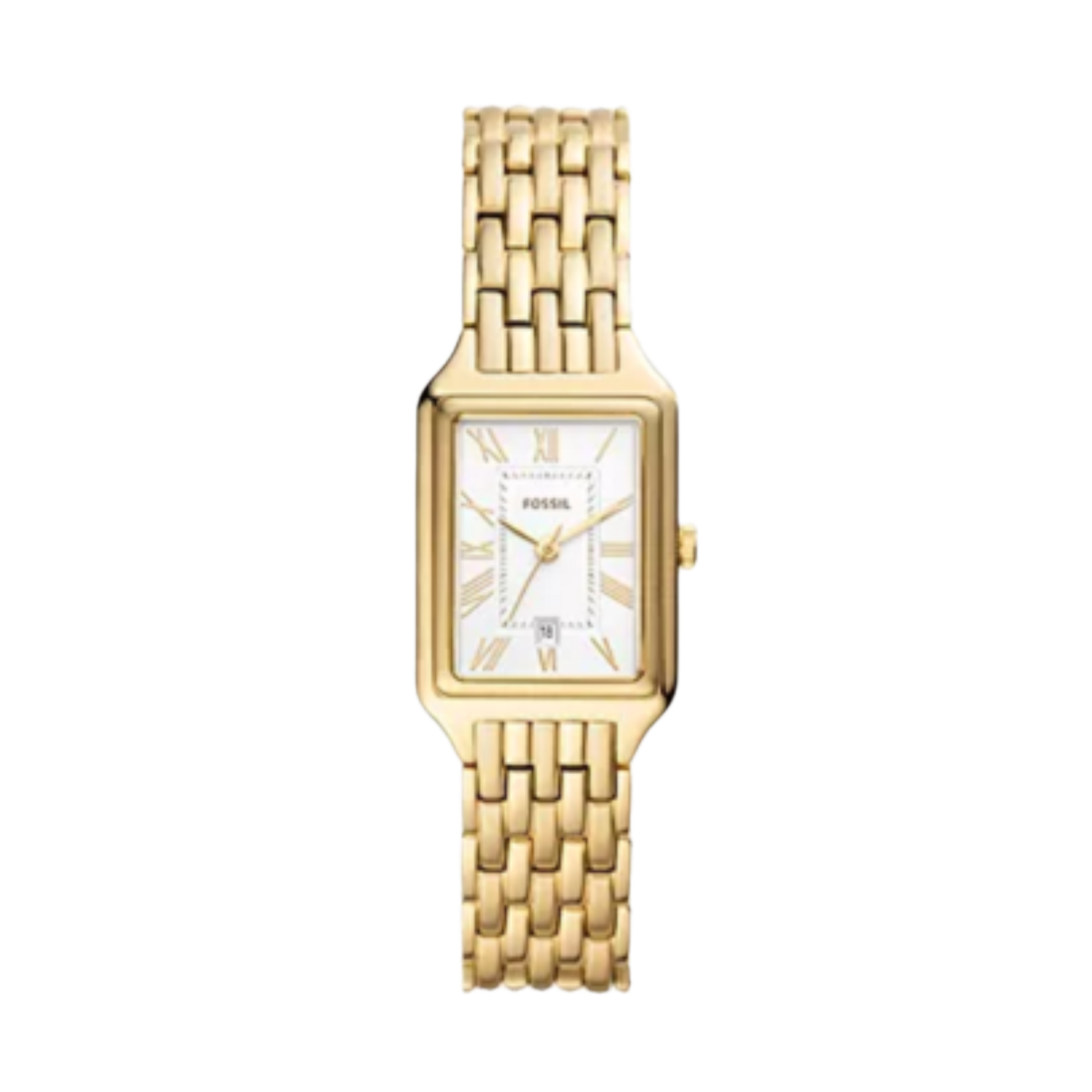 Fossil Raquel White Rectangular Dial Gold Bracelet ES5220