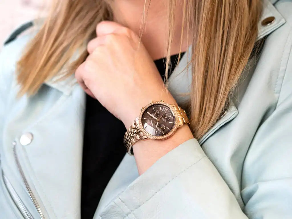 Fossil ES5218 Brown Mother of Pearl Dial Rose Gold Stainless Steel Chronograph Women's Watch