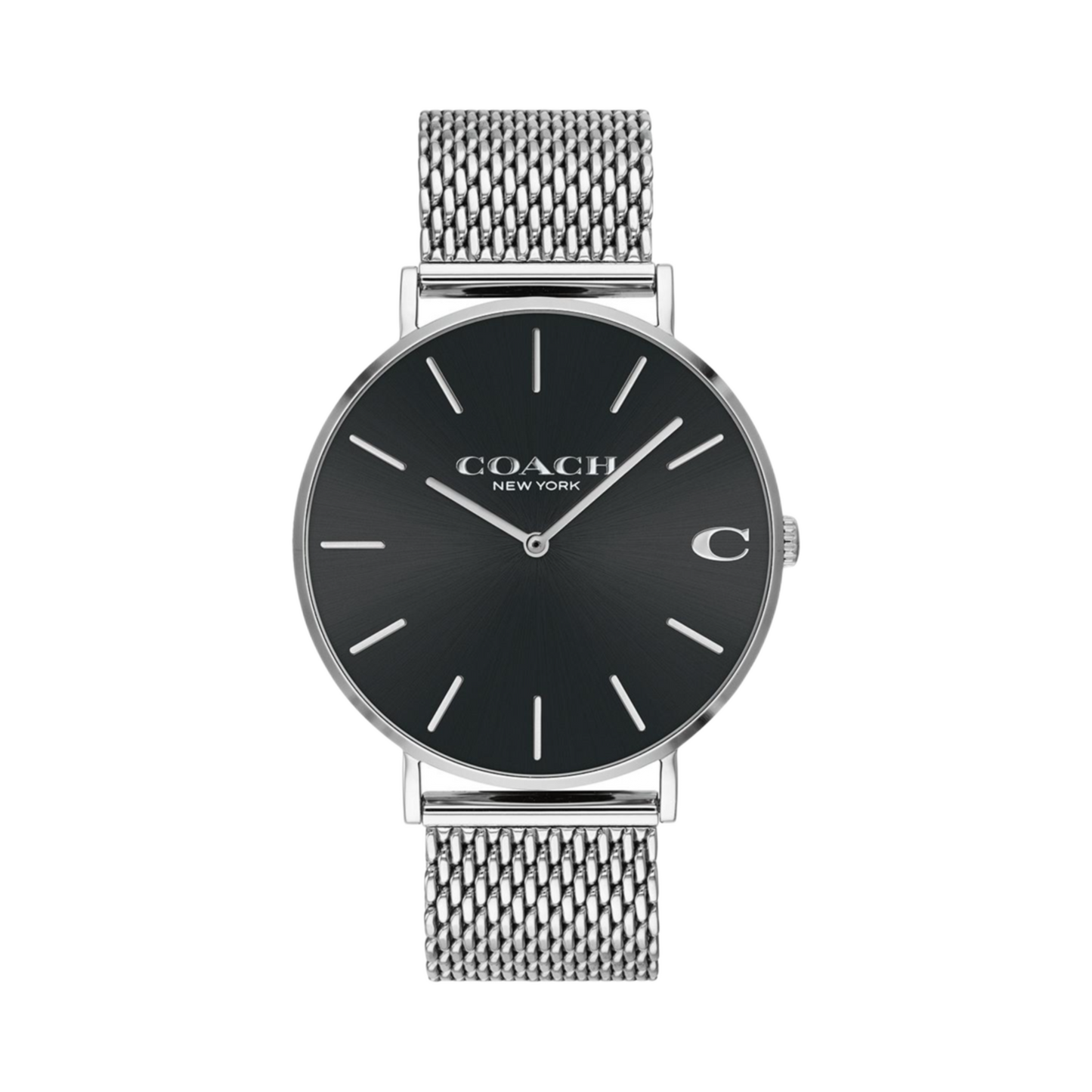 Coach Charles Silver Mesh Bracelet Black Dial  14602144 Men's Watch