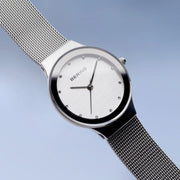 Bering  Classic | Polished Silver | Sapphire Crystal Silver Mesh Bracelet  12934-000 Women’s Watch