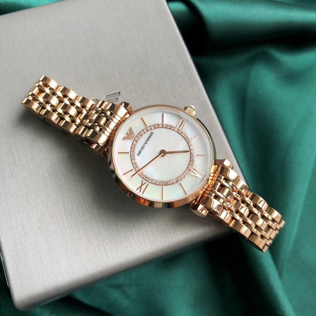 Emporio Armani AR1909 Mother of Pearl Dial Rose Gold Stainless Steel Bracelet Women's Watch