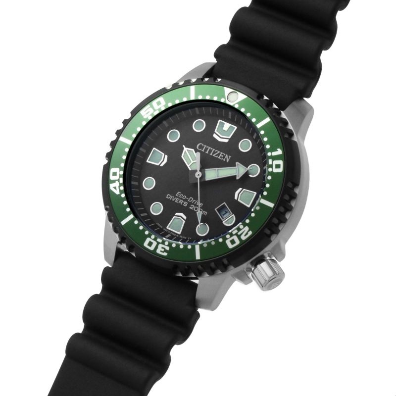 Citizen BN0155-08E Promaster Diver Eco-Drive Green Bezel Silicone Strap Men's Watch