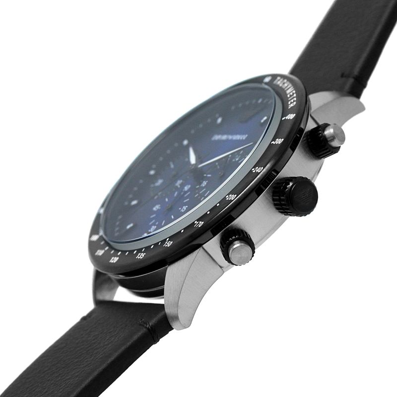 Emporio Armani  AR11522 Blue Chronograph Dial Black Leather Strap Men's Watch