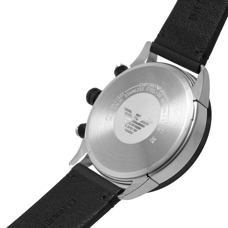 Men\'s Blue Leather Chronograph Dial Emporio Black Armani – mzwatcheslk Strap AR11522