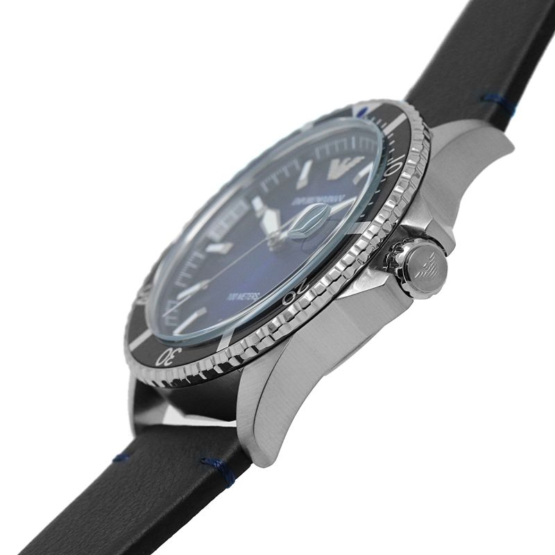 Emporio Armani AR11516 Blue Dial Black Leather Strap Men's Watch