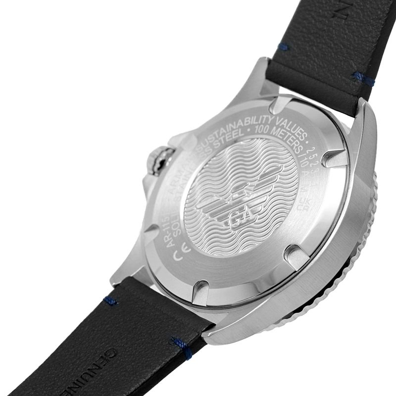 Emporio Armani AR11516 Blue Dial Black Leather Strap Men's Watch