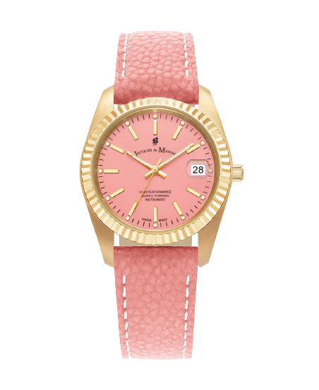 Jacques Du Manoir JWL02904  Inspiration Rainbow 36mm Pink Dial Pink Leather Strap Women's Watch