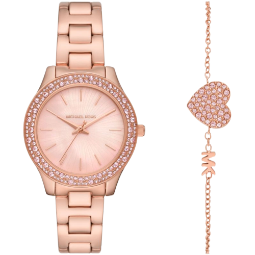 Michael Kors MK1068SET Liliane Rose Gold Tone Watch And Crystal Heart Bracelet Set Women's Watch