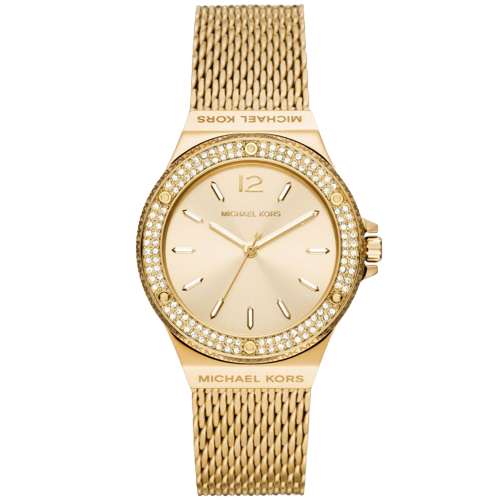 Michael Kors MK7335 Lennox Gold Dial Crystal Set Gold Steel Mesh Bracelet Women's Watch