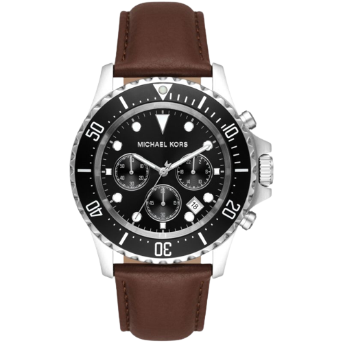 Michael Kors MK9054 Everest Black Chronograph Dial Brown Leather Strap Men's Watch