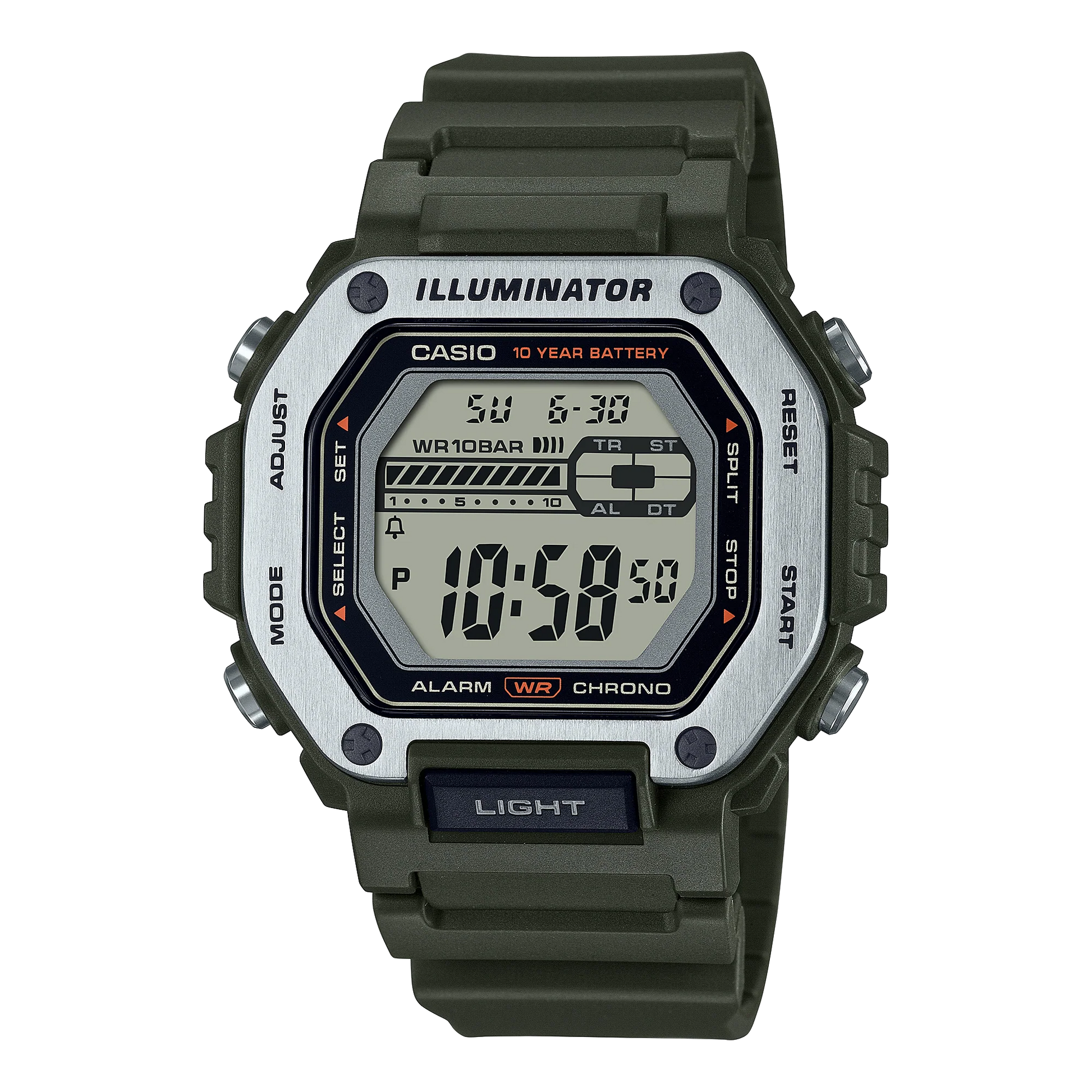 CASIO MWD110H 3A DIGITAL DUAL TIME ARMY GREEN RESIN BAND Men s