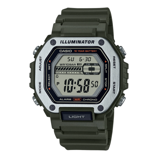 CASIO MWD110H-3A DIGITAL DUAL TIME ARMY GREEN RESIN BAND Men's Watch