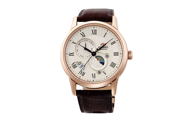 ORIENT RA-AK0007S Bambino Sun and Moon Classic Leather Strap Men's Watch