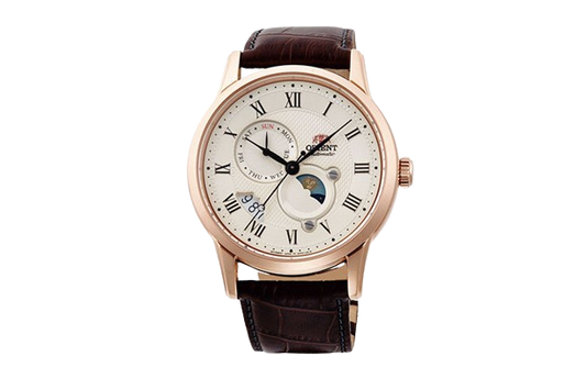 ORIENT RA-AK0007S Bambino Sun and Moon Classic Leather Strap Men's Watch