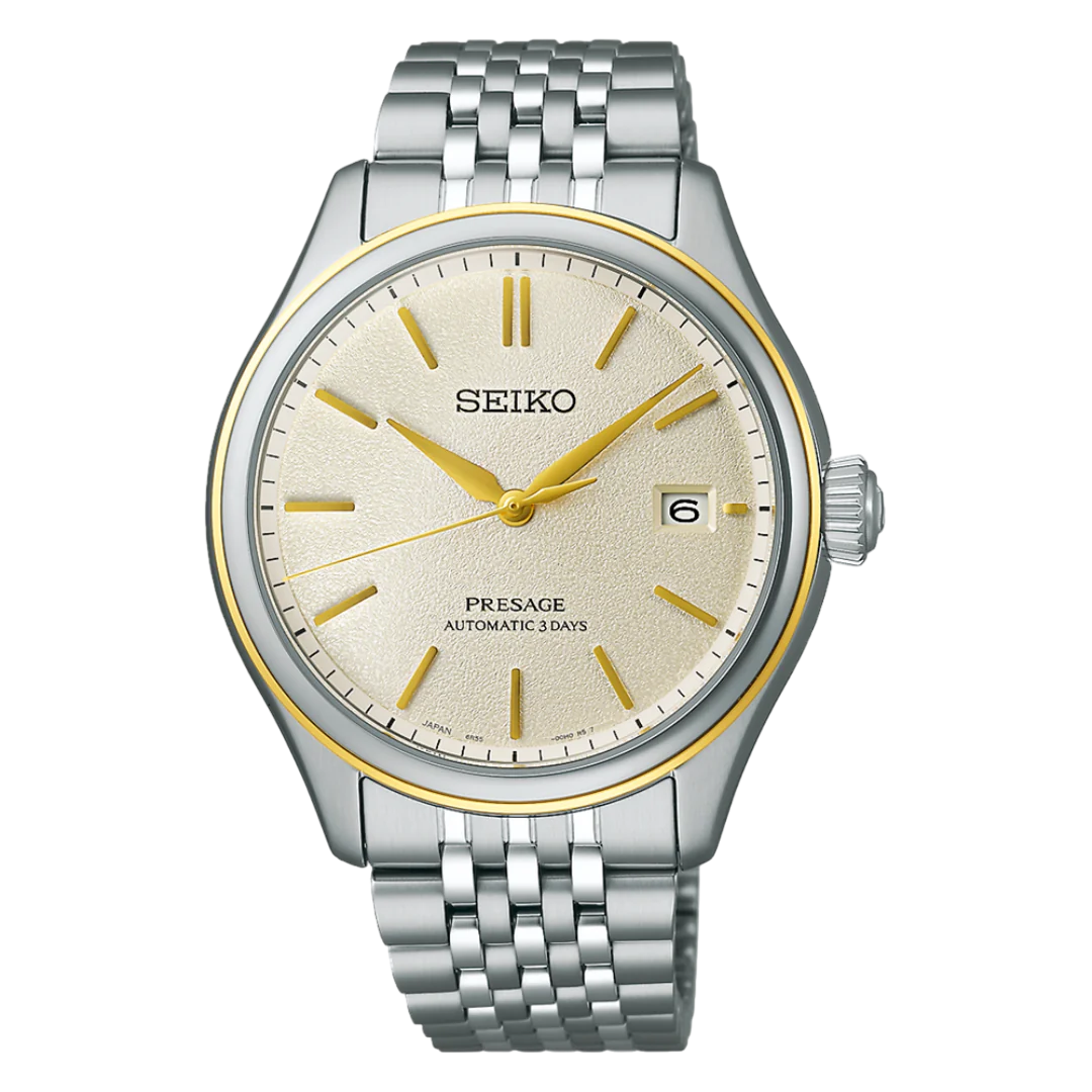 Seiko SPB478J1  Presage Classic Series in Delicate Cream Silk 40.2mm Champagne Dial Steel Bracelet Automatic Men's Watch