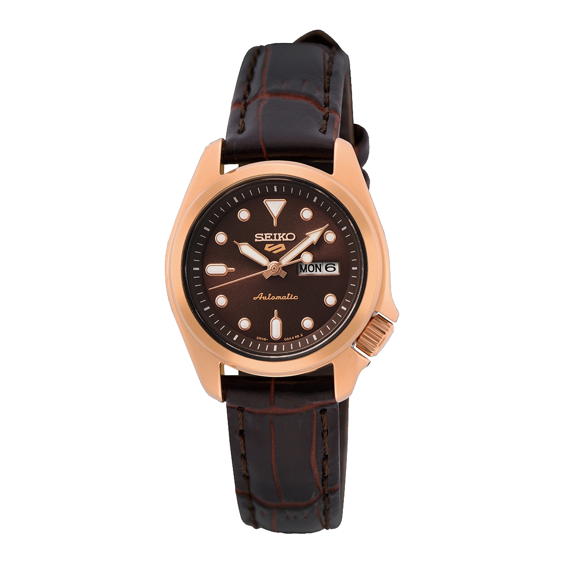 Seiko 5  SRE006K1 Sport Compact 28mm Brown Dial Brown Leather Strap Automatic Women's Watch