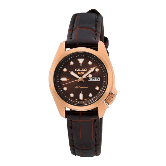 Seiko 5  SRE006K1 Sport Compact 28mm Brown Dial Brown Leather Strap Automatic Women's Watch