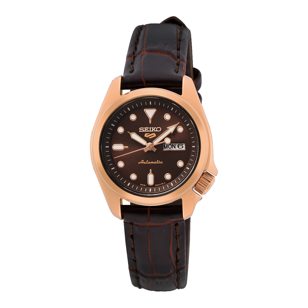 Seiko 5  SRE006K1 Sport Compact 28mm Brown Dial Brown Leather Strap Automatic Women's Watch