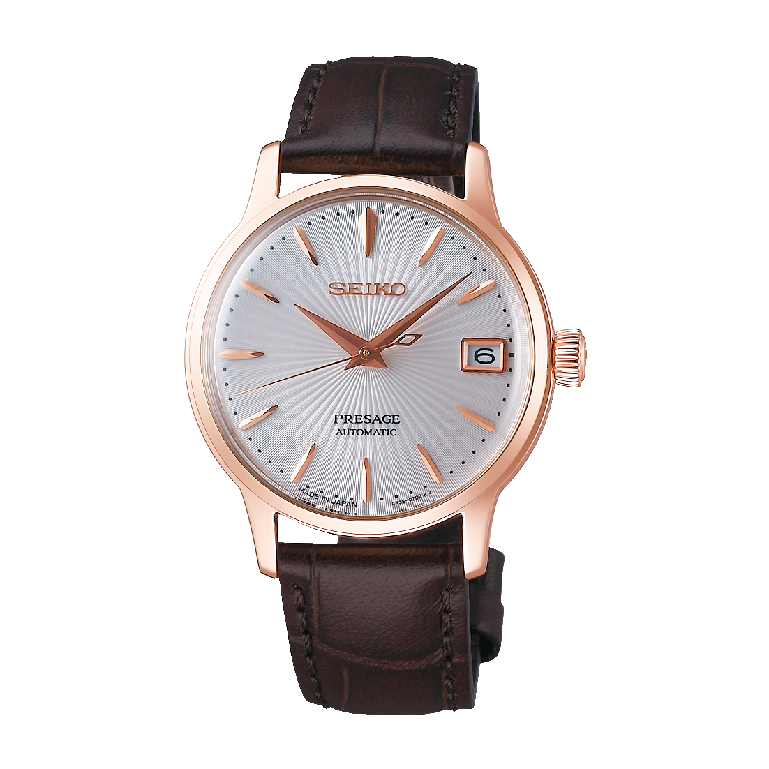 Seiko  SRP852J1 Presage Automatic Watch Rose Gold Brown Leather Strap Women's Watch