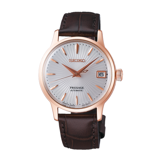 Seiko  SRP852J1 Presage Automatic Watch Rose Gold Brown Leather Strap Women's Watch