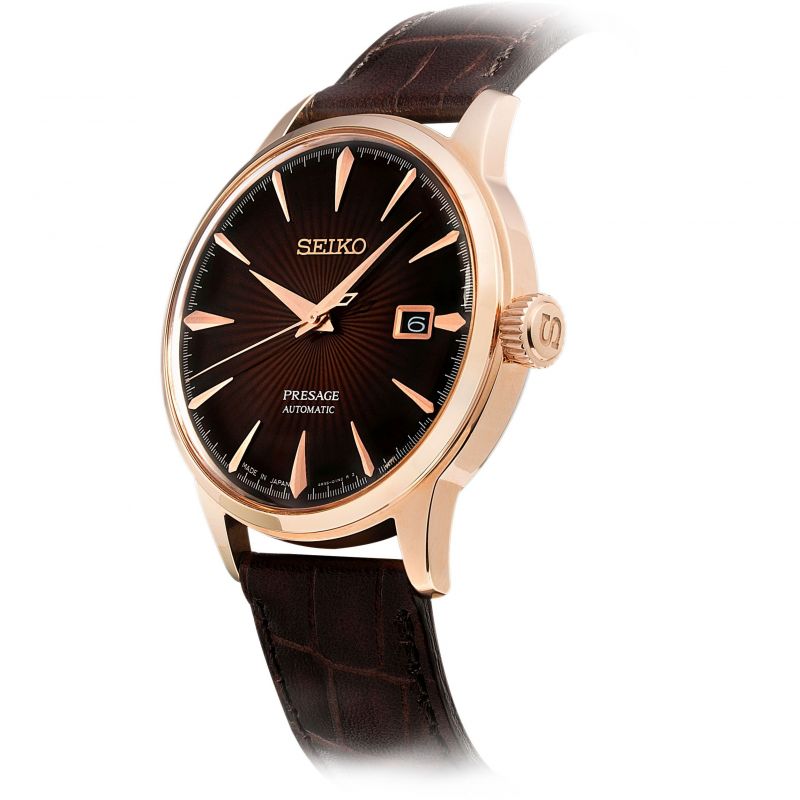 Seiko SRPB46J1 Presage Cocktail Automatic Rose Gold Case Brown Leather Strap Men's Watch