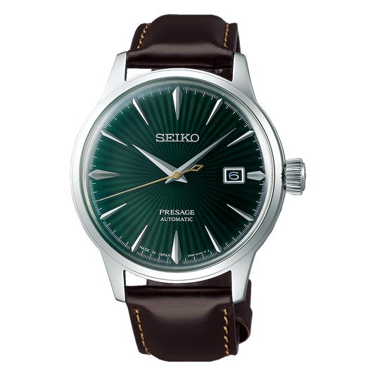 Seiko SRPD37J1 Presage Automatic Green Dial Cocktail Time Brown Leather Strap Men's Watch