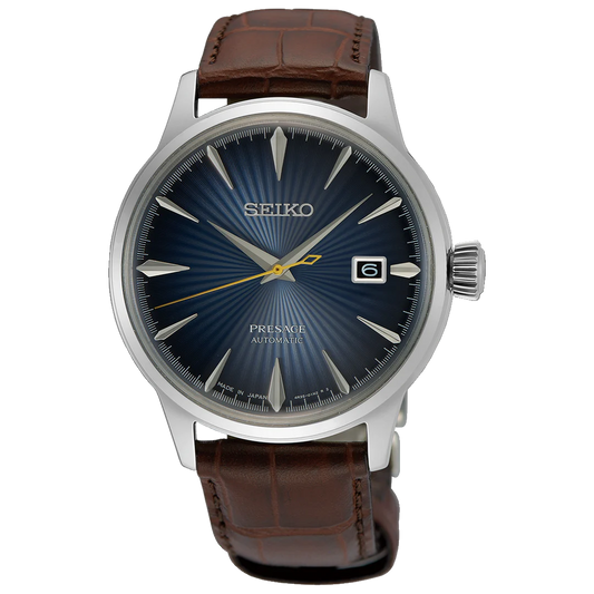 Seiko SRPK15J1 Midnight Blue Moon Presage Cocktail Time Leather Strap Men's Watch