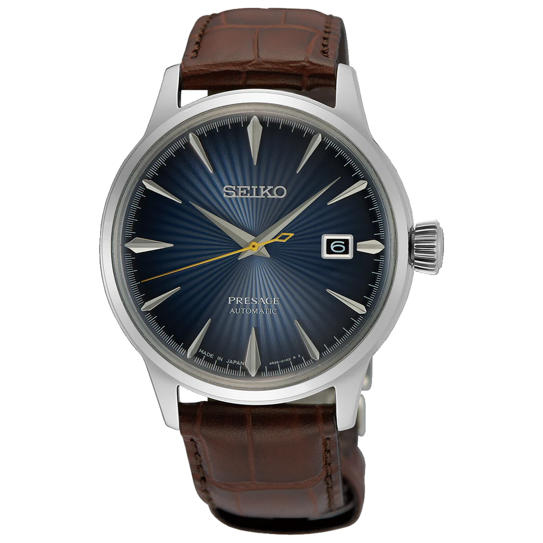 Seiko SRPK15J1 Midnight Blue Moon Presage Cocktail Time Leather Strap Men's Watch