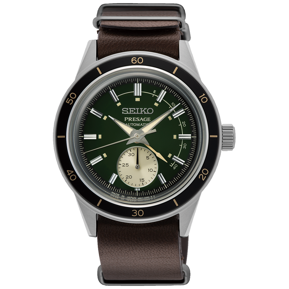 Seiko SSA451J1 Presage Style 60s Green Dial Leather Strap Men's Watch