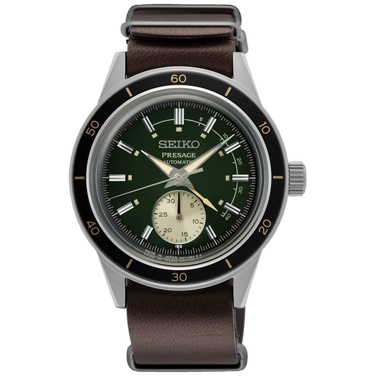 Seiko SSA451J1 Presage Style 60s Green Dial Leather Strap Men's Watch