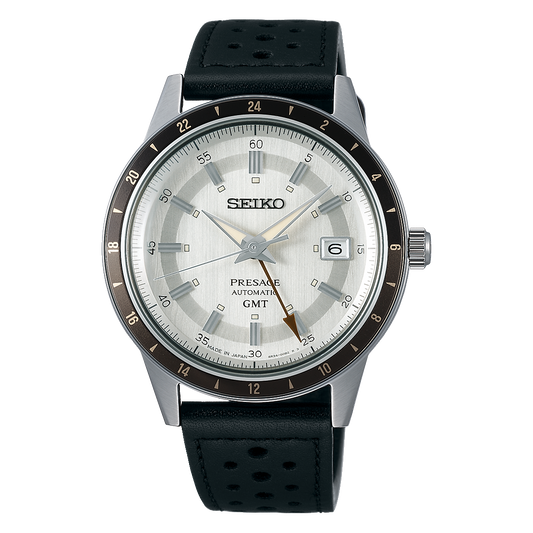 Seiko SSK011J1 Presage Stone Style 60s Road Trip GMT Leather Strap Men's Watch