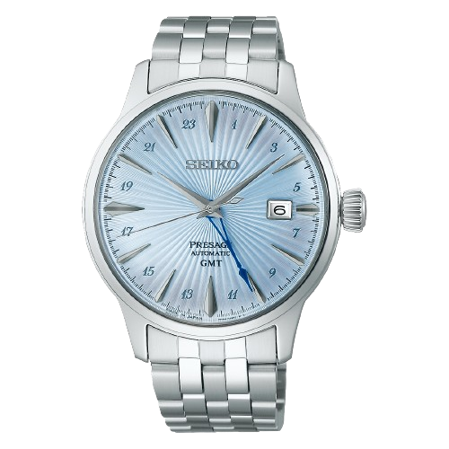 Seiko SSK037J1 Presage Skydiving Cocktail Time GMT 40.5mm Light Blue Dial Stainless Steel Bracelet Men's Watch