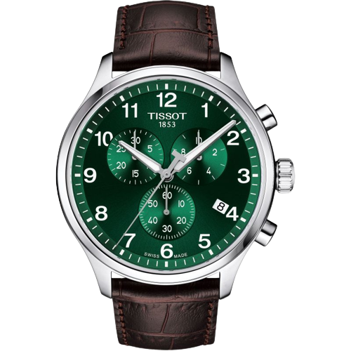 Tissot T1166171609200  Chrono XL Classic 45mm Green Dial Brown Leather Chronograph Strap Men's Watch