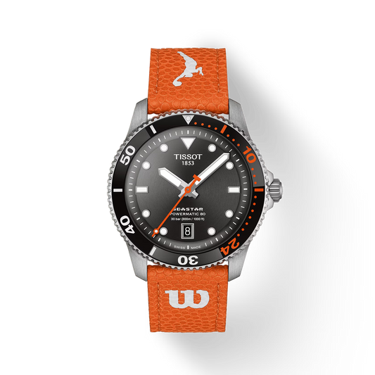 Tissot  T1208071705100 Seastar Wilson WNBA Special Edition Automatic 40mm Black Dial White & Orange Synthetic Straps Men & Women Watches
