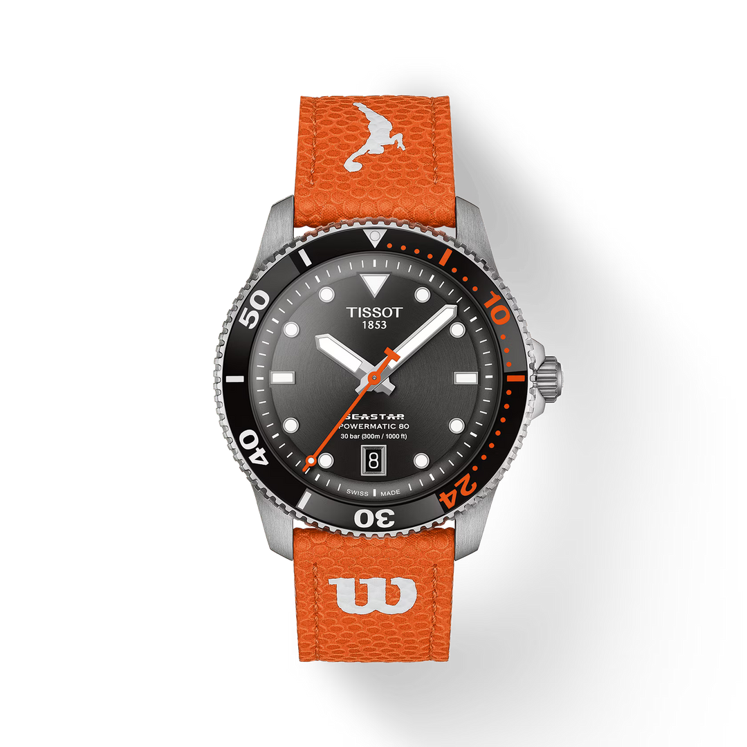 Tissot  T1208071705100 Seastar Wilson WNBA Special Edition Automatic 40mm Black Dial White & Orange Synthetic Straps Men & Women Watches