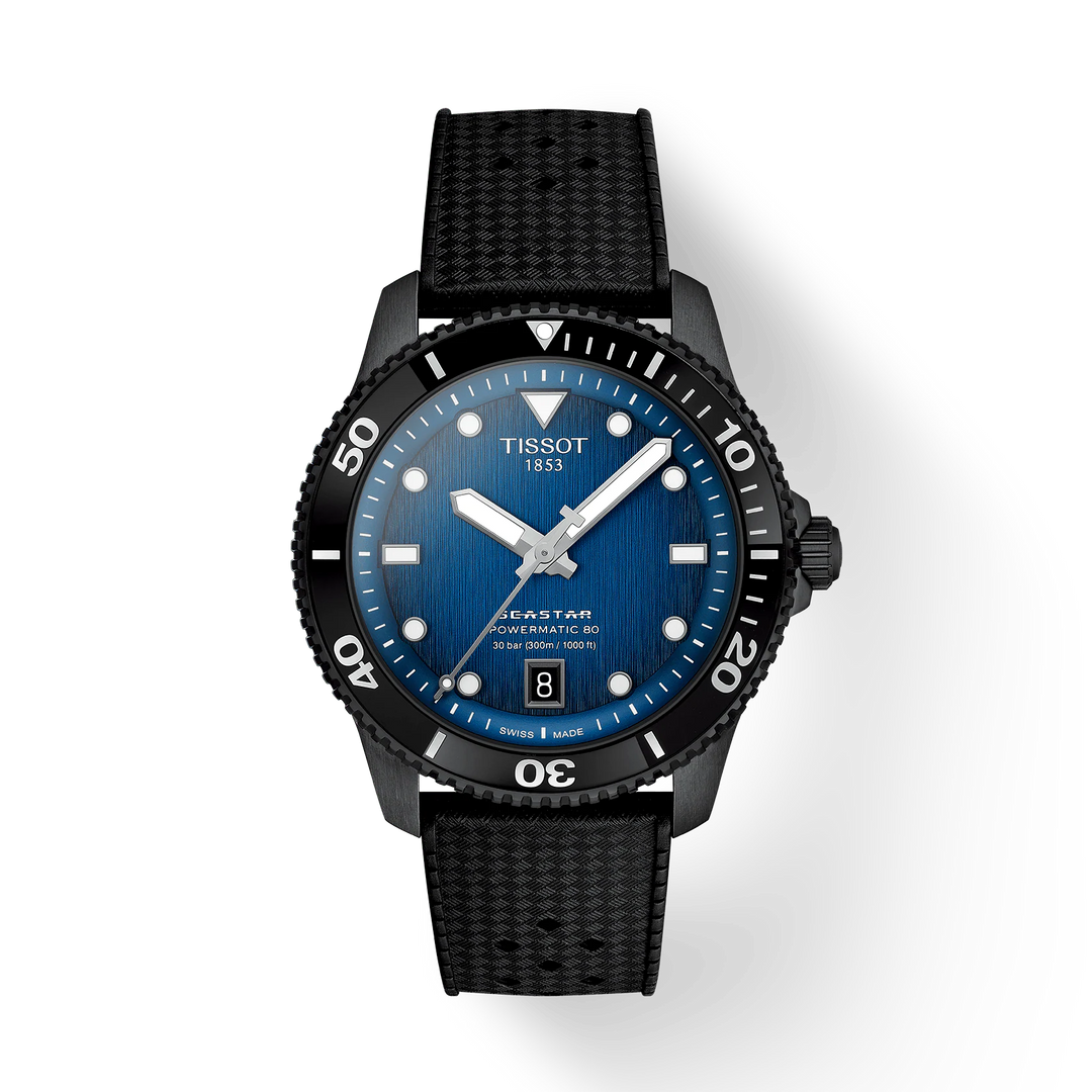 Tissot T1208073704100 Seastar 1000 Powermatic 80 40mm Graded Blue Dial Black Rubber Strap Men's Watch