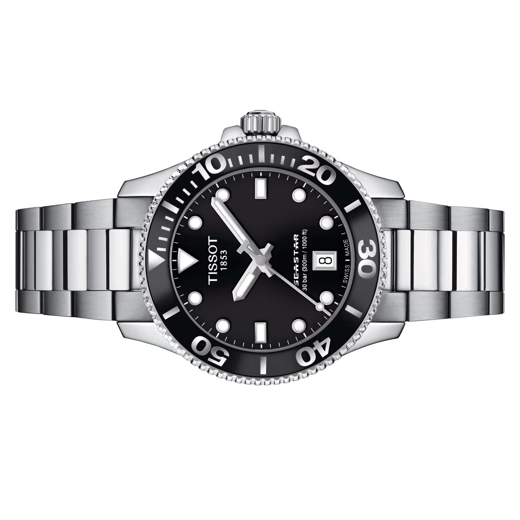 Tissot T1202101105100 Seastar 1000 36mm Black Dial Stainless Steel Bracelet Men's Watch - mzwatcheslk srilanka