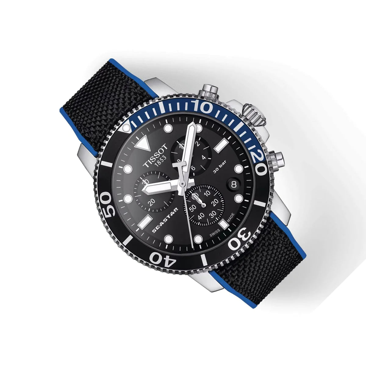 Tissot T1204171705103 Seastar 1000 Chronograph Black Dial Black & Blue Strap Men’s Watch - mzwatcheslk srilanka