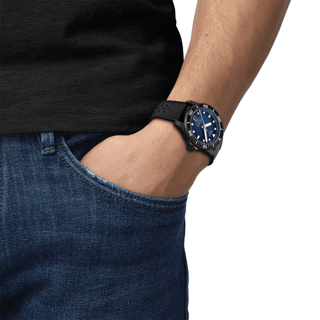 Tissot T1208073704100 Seastar 1000 Powermatic 80 40mm Graded Blue Dial Black Rubber Strap Men's Watch