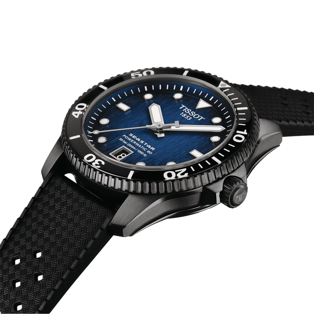 Tissot T1208073704100 Seastar 1000 Powermatic 80 40mm Graded Blue Dial Black Rubber Strap Men's Watch