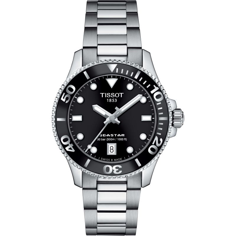 Tissot T1202101105100 Seastar 1000 36mm Black Dial Stainless Steel Bracelet Men's Watch - mzwatcheslk srilanka