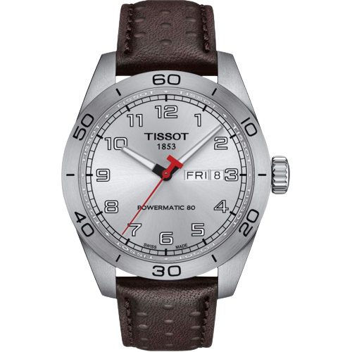 Tissot  T1314301603200  PRS 516 Powermatic 80 Silver dial Brown Leather Strap Men's Watch
