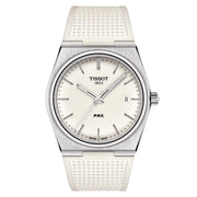 Tissot T1374101701100 PRX 40mm White Luminous Dial White Rubber Strap Men's Watch - mzwatcheslk srilanka