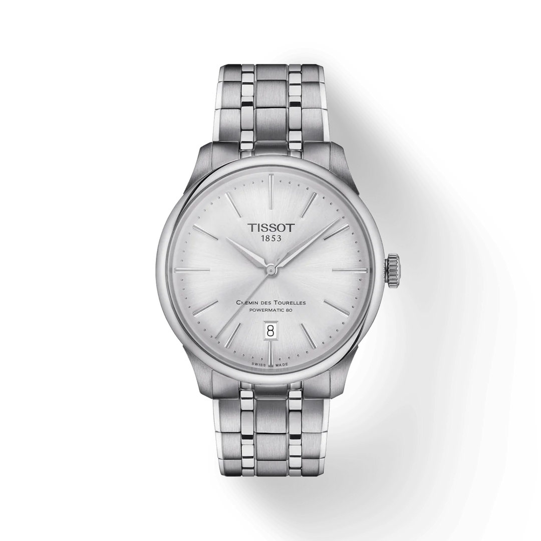 Tissot T1398071103100 Chemin Des Tourelles Powermatic 80 Silver Dial Stainless Steel Bracele Men's Watch - mzwatcheslk srilanka