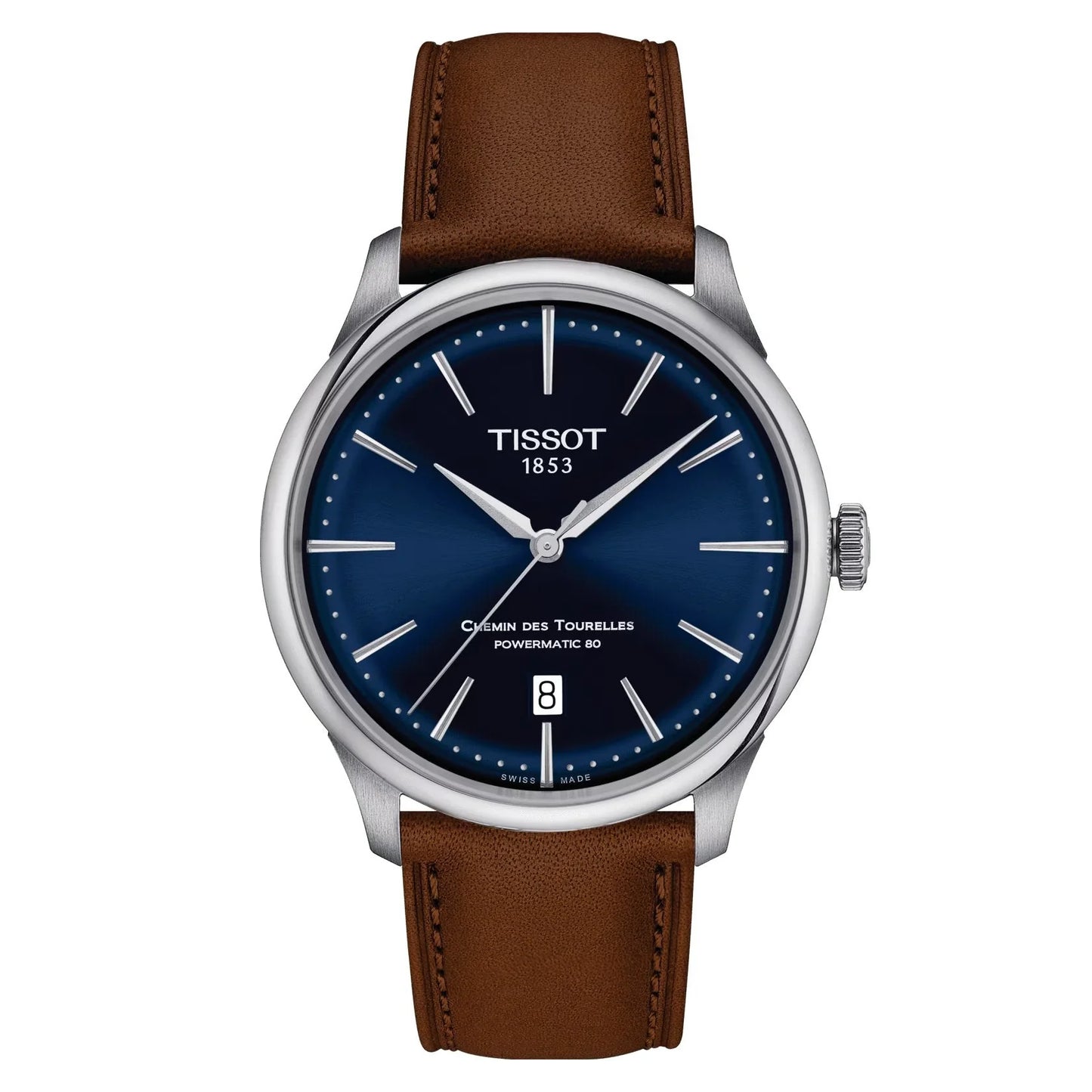 Tissot T1398071604100 Chemin Des Tourelles Powermatic 80 Blue Dial Brown Leather Strap Men's Watch - mzwatcheslk srilanka