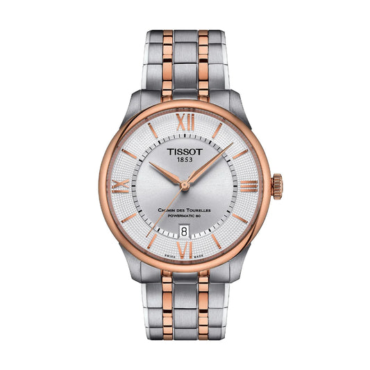 Tissot T1398072203800 Chemin Des Tourelles Powermatic 80 Silver Dial Two Tone Stainless Steel Bracelet Men's Watch - mzwatcheslk srilanka