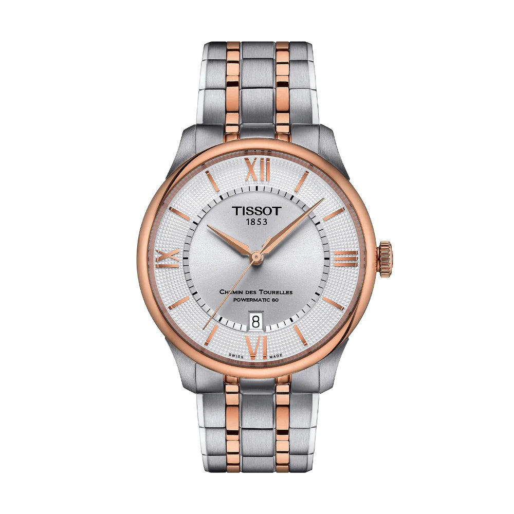 Tissot T1398072203800 Chemin Des Tourelles Powermatic 80 Silver Dial Two Tone Stainless Steel Bracelet Men's Watch - mzwatcheslk srilanka