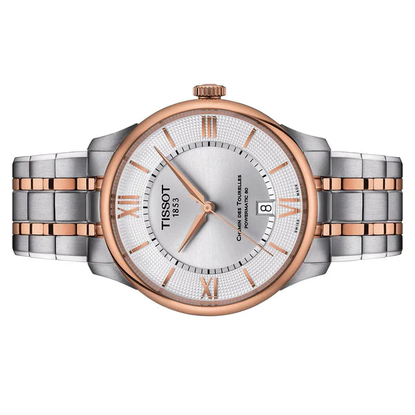 Tissot T1398072203800 Chemin Des Tourelles Powermatic 80 Silver Dial Two Tone Stainless Steel Bracelet Men's Watch - mzwatcheslk srilanka