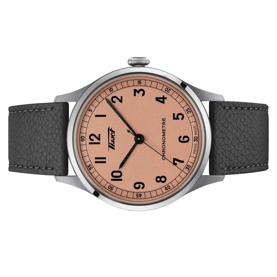 Tissot T1424641633200 Heritage 1938 Automatic COSC 39mm Pink Dial Grey Leather Strap Men's Watch