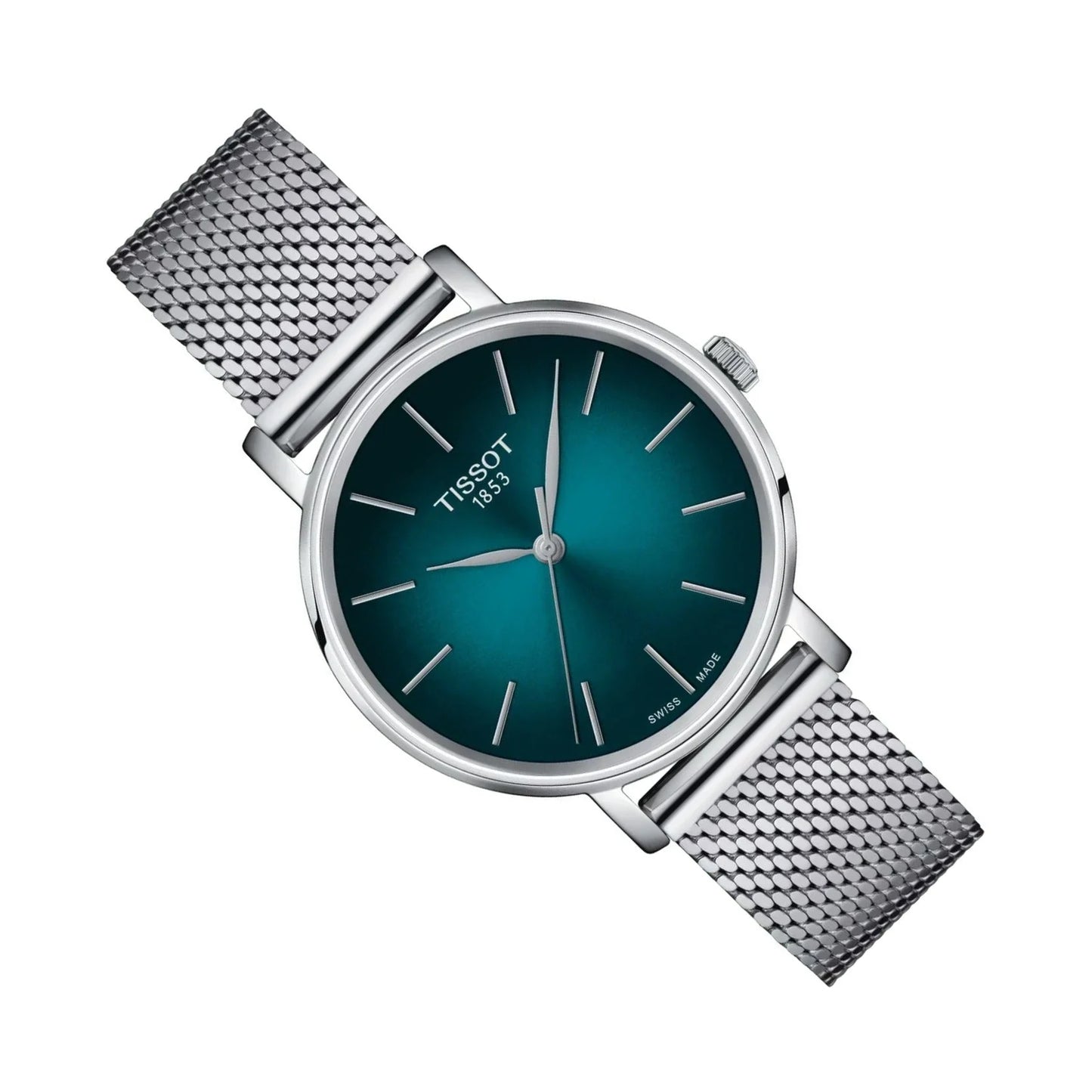 Tissot T1432101109100 Everytime Quartz Lady 34mm Turquoise Dial Steel Mesh Bracelet Women’s Watch - mzwatcheslk srilanka